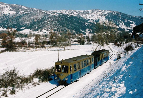 The 'odontotos' choo-choo on its way to the ski town of Kalavryta, Greece.